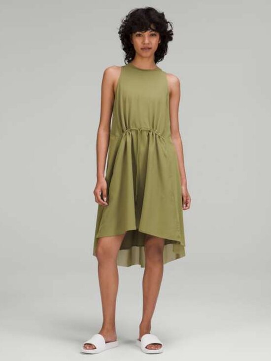 lululemon athletica Dresses & Skirts - Lululemon Mesh Overlay High Neck Dress - Bronze Green - Size 6 EUC